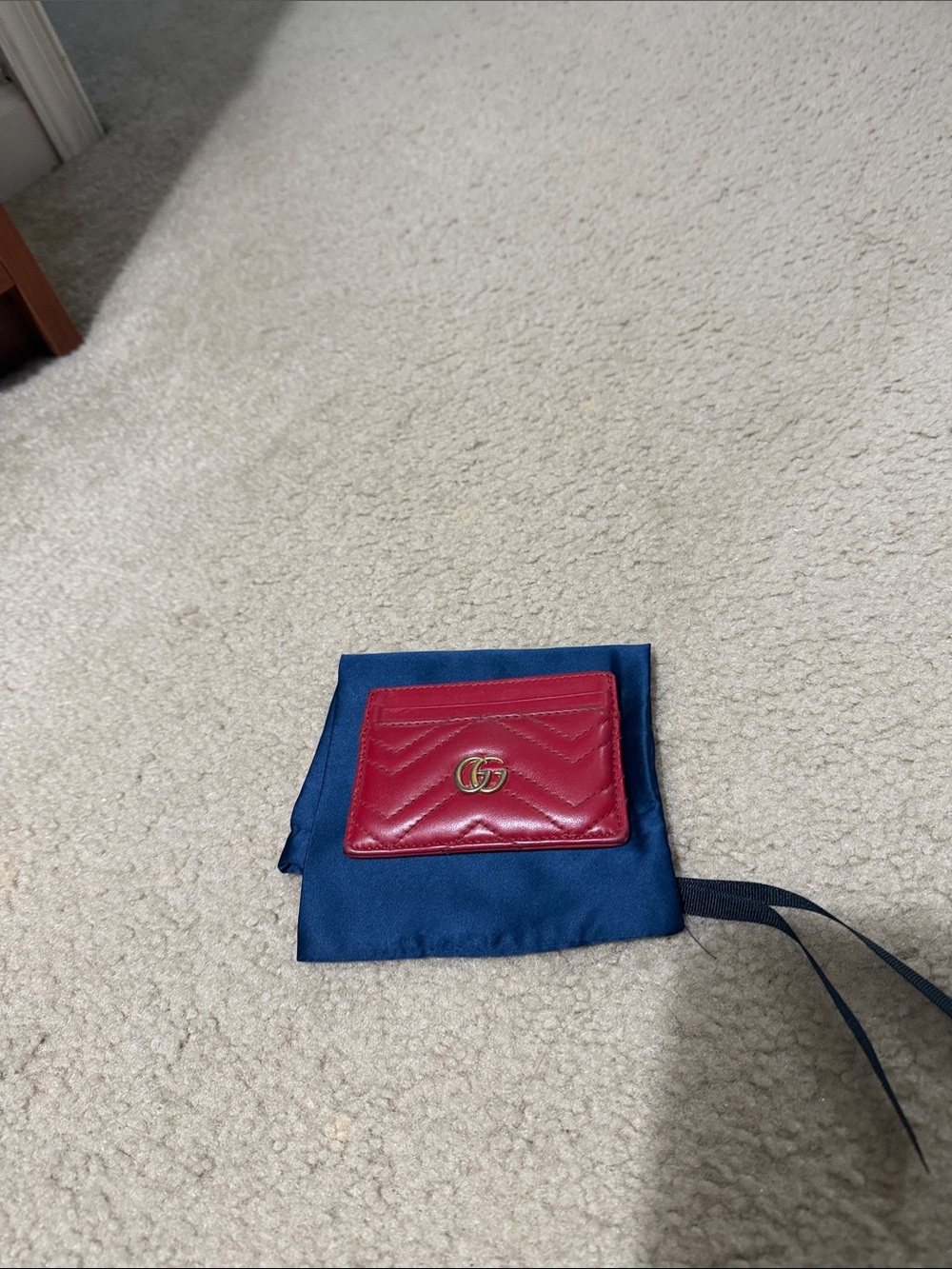 Gucci Red Quilted Leather Card Holder with Gold GG